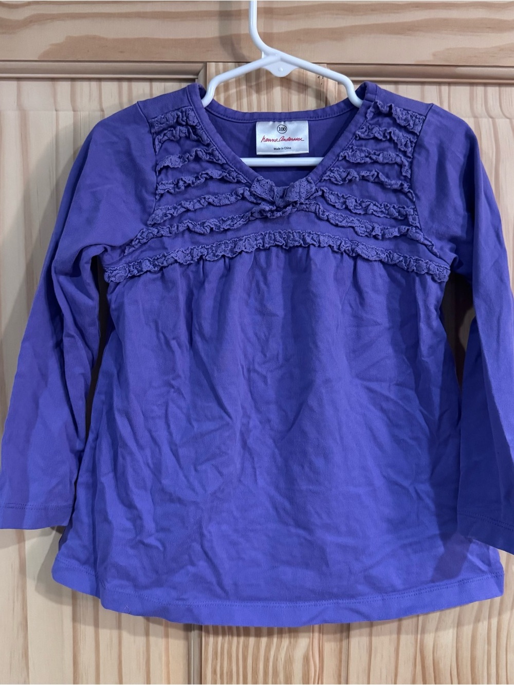 Hanna Andersson Violet Ruffle Bow Long Sleeve Tee size 100 4T